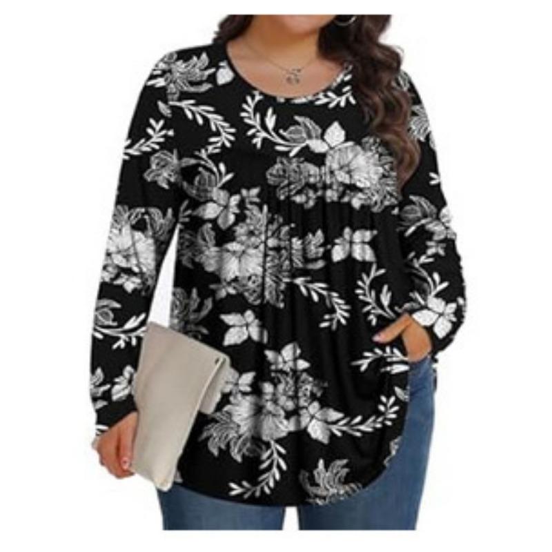 Women S Plus Size Long Sleeve Pullover T Shirt With 3d Floral Print