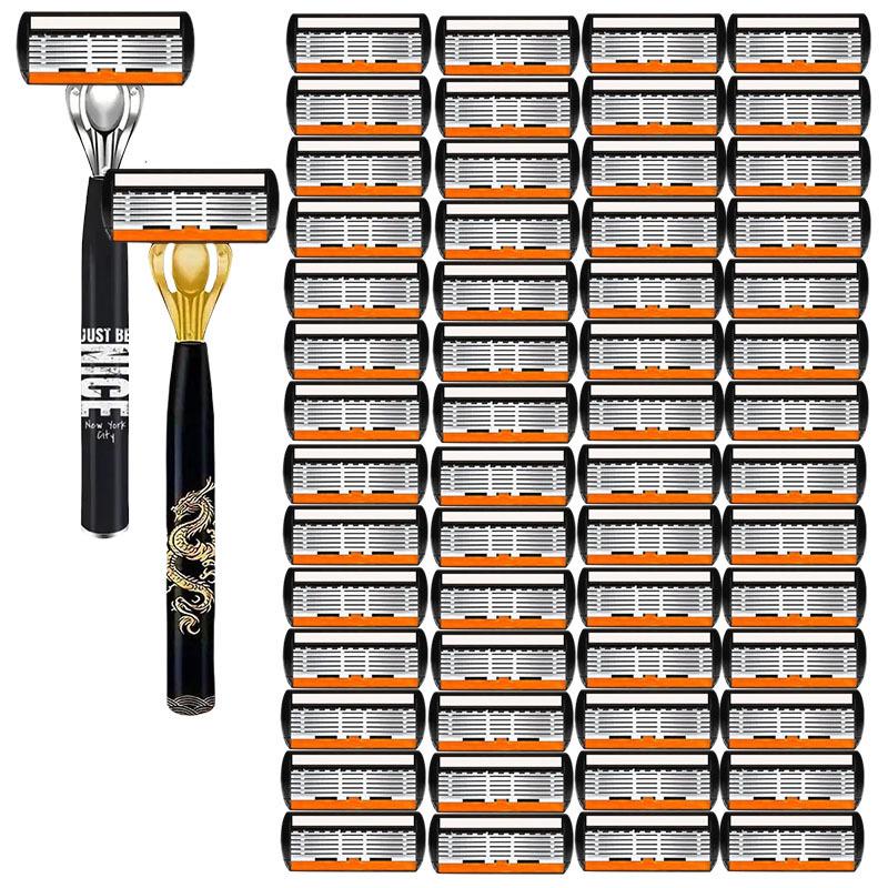 Six-Layer Razor Blade Shaver with Metal Holder for Hair Removal