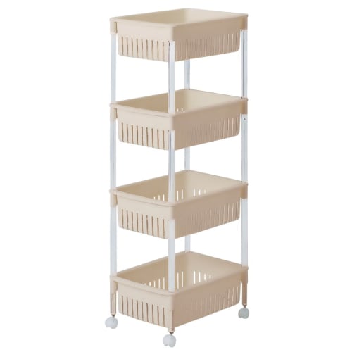 Sanko Plastic M-40 Luce Kitchen Cart, Beige, 4-Tier, 28.5cm Wide X 39cm Deep X 97.2cm High, Made In Japan, Mesh Finish with Casters, Stylish Space-Sav