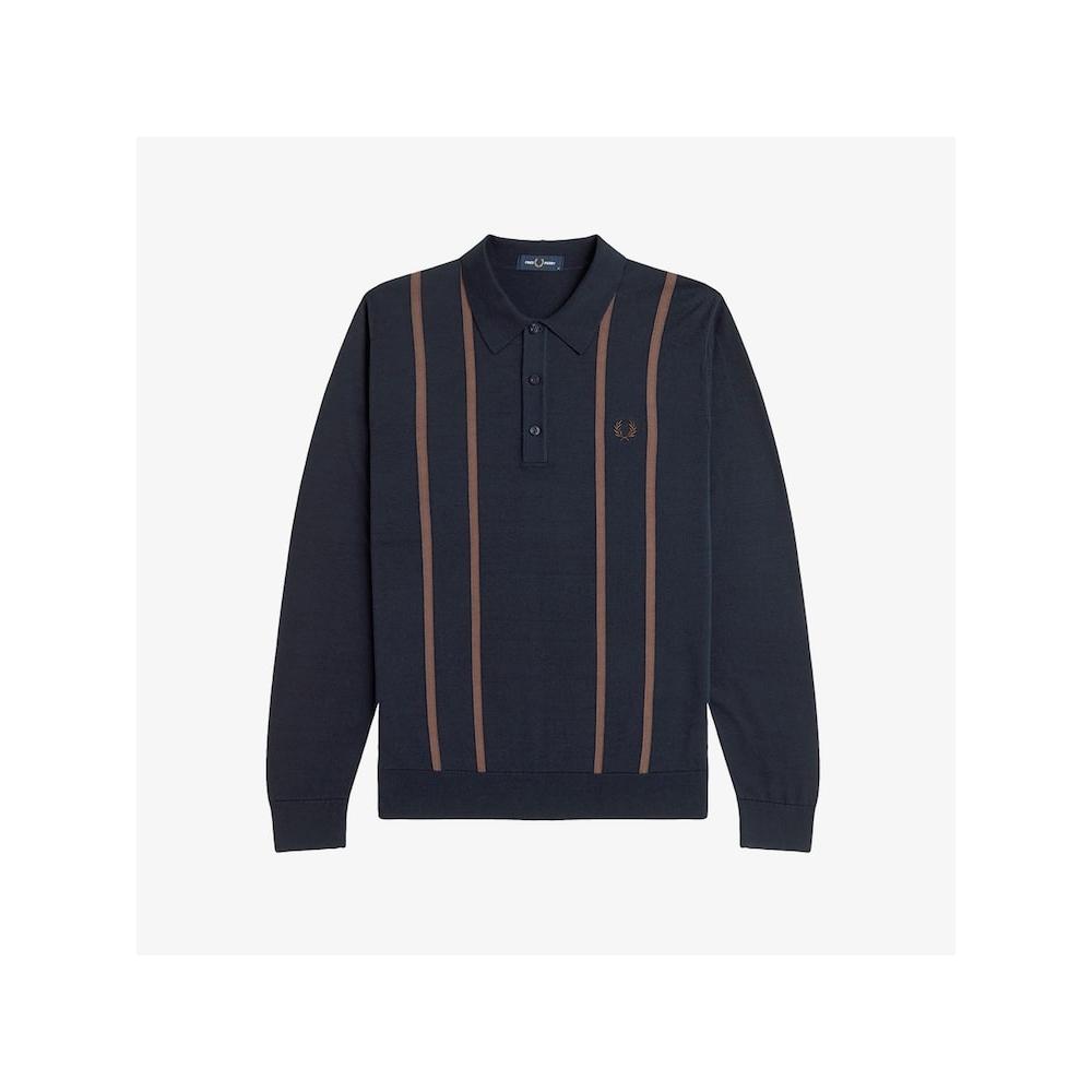 Fred Perry [sharp] Vertical Stripe Knit Shirt Navy Afpm2436537 608 qzgAfpm2436537 608