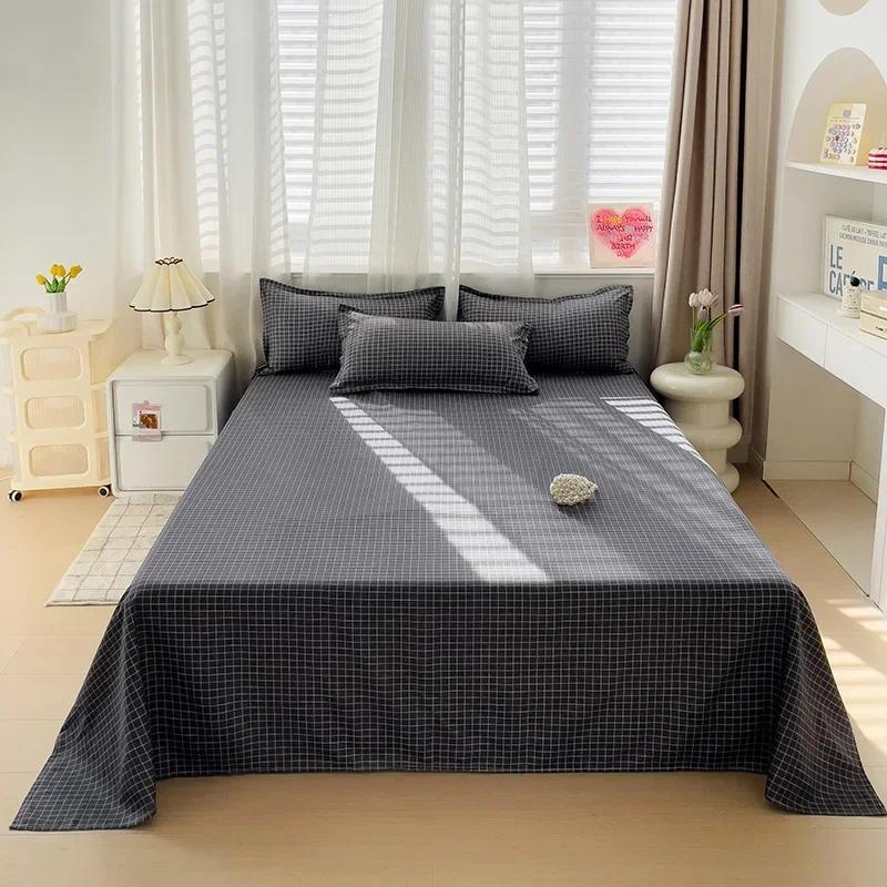 Nordic Skin Friendly Washed Cotton Sheet Set Durable Flat Print Mattress Cover Comfortable Bedspread Twin Full Queen Size