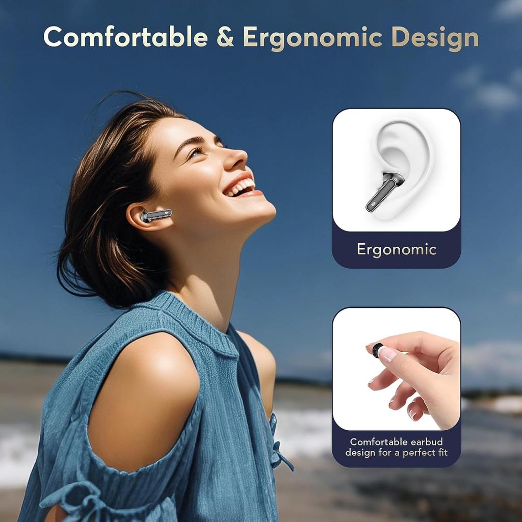 Беспроводные наушники Bluetooth 5.4 с двумя микрофонами с шумоподавлением, глубокими басами, стереозвуком, 36-часовым временем воспроизведения, светодиодным дисплеем, водонепроницаемостью IP7