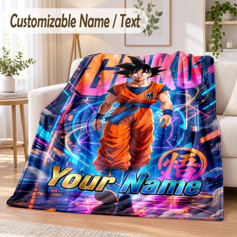 Dragon Ball Custom Name Flannel Throw Blanket Soft Warm for Sofa Bed Indoor Home Use