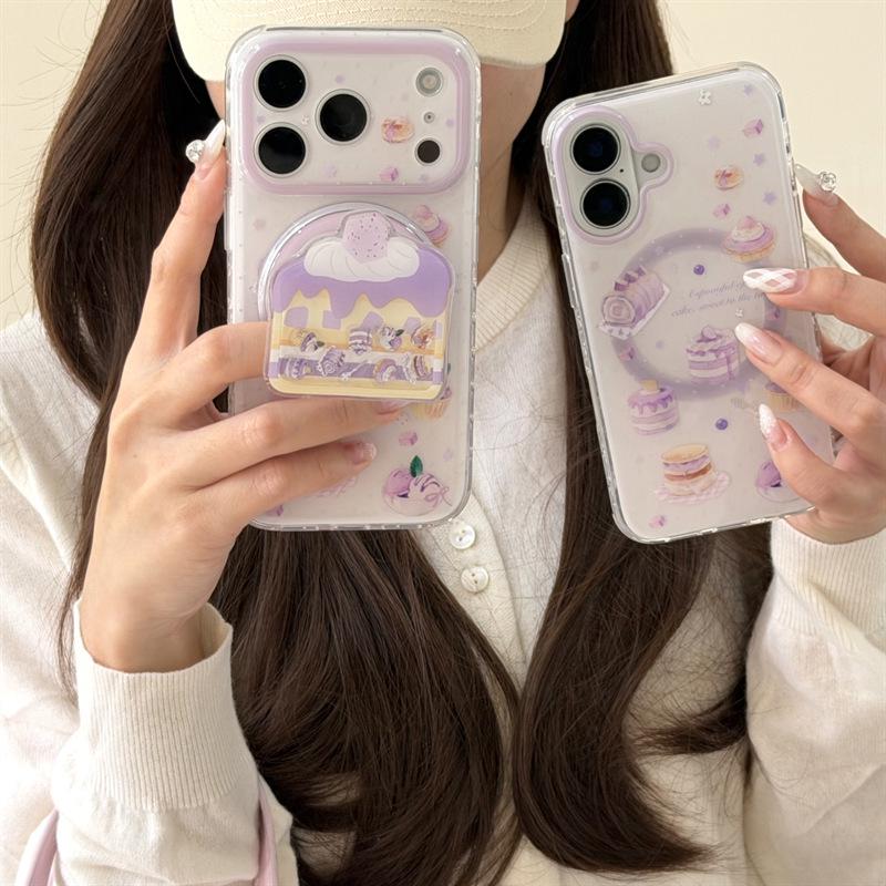 Корейский десерт из пасты таро Магнитная подставка Чехол для iPhone 17/16 Pro Max/15/14 - Девочковый дизайн