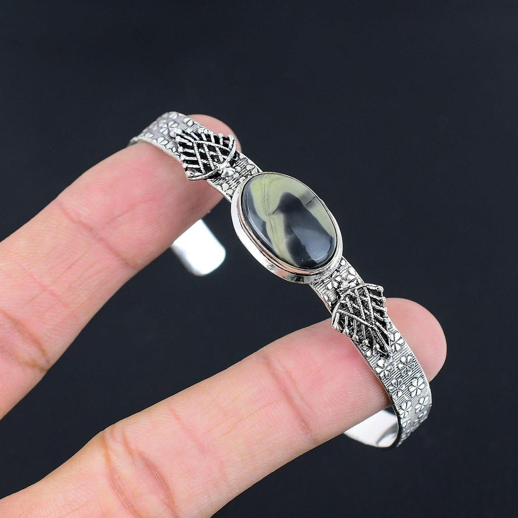 Daughters Day Sale Sterling Silver Oval Imperial Jasper Stone Birthday Bangle