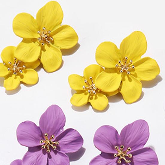 1 Pair Ear Studs Trendy Non-allergic Exquisite Elegant Double Layer Flower Design Women Earrings