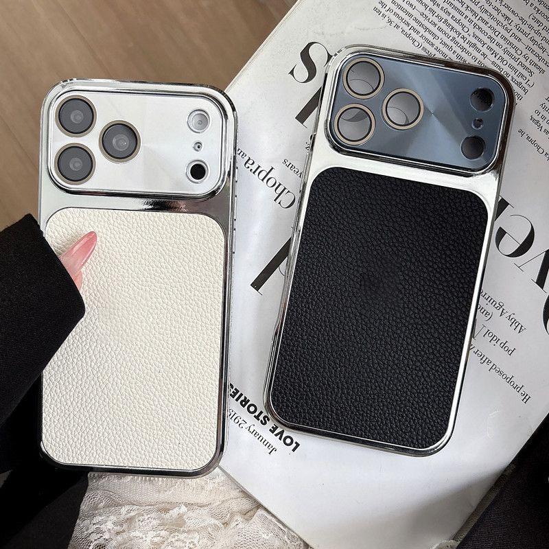 Plating Leather Textured Matte Phone Case For iPhone 17 16 15 14 13 Pro Max Aurora CD Camera Protection Shockproof Bumper Cover