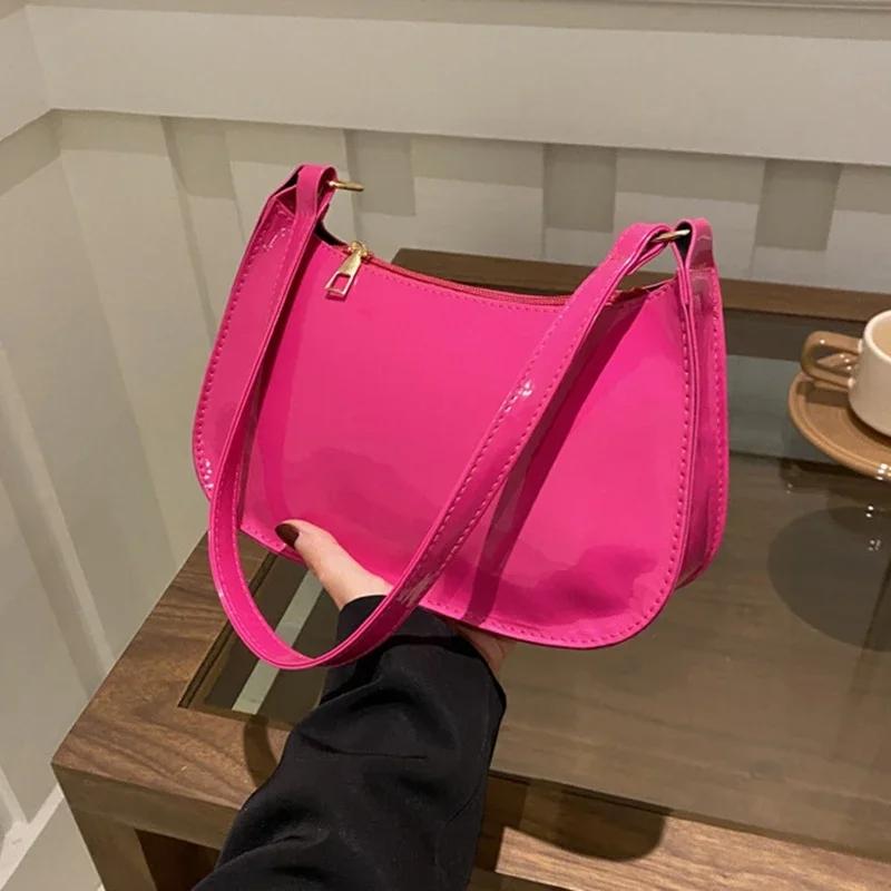 Retro fashion glossy PU leather shoulder bag casual commuting women's handbag single shoulder crossbody bag