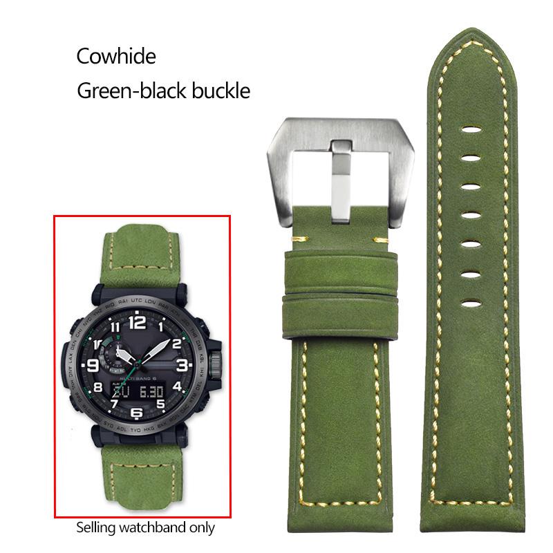 24mm Cowhide Frosted Italian Leather Watchband for Casio PROTREK Series PRG-600/PRG-650/PRW-6600 Outdoor Sports Bracelet Strap