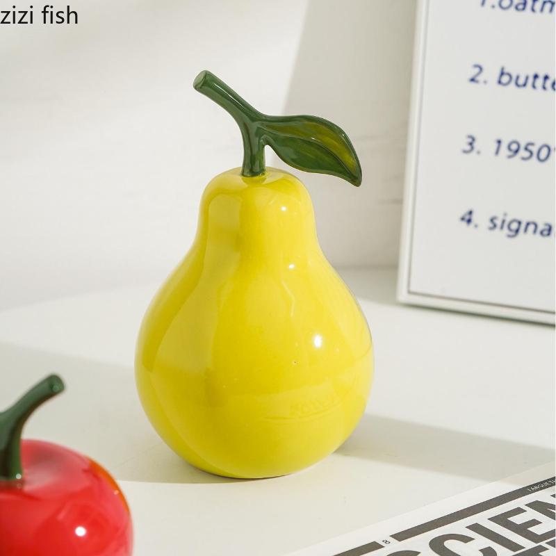 Apple Pear Ornament Ceramic Simulation Fruit Statue Sculpture Artwork Birthday Gift Home Decoration Crafts Miniatures Figurines