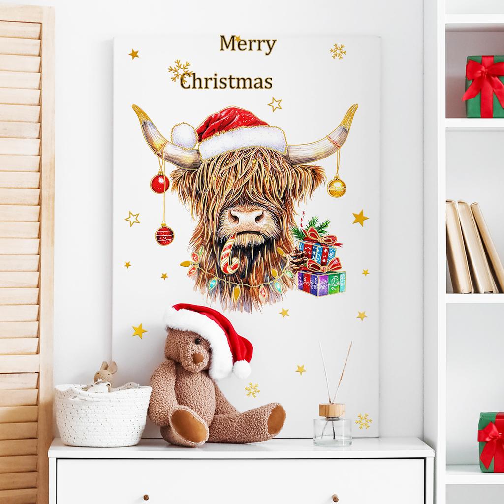 Разнообразие расписанных вручную наклеек на стену с бронзовым напылением в рождественской атмосфере с животными, украшают детскую комнату, спальню, фон, самоклеящиеся наклейки на стену