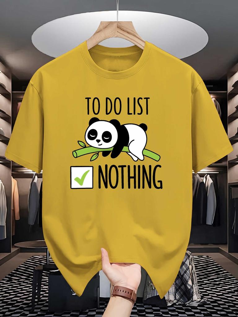Unisex Crew Neck Tee Sleepy Panda Funny Lazy Slogan Graphic Print Soft Cotton Loose Short Sleeve Summer Casual Male Streetwear Tops