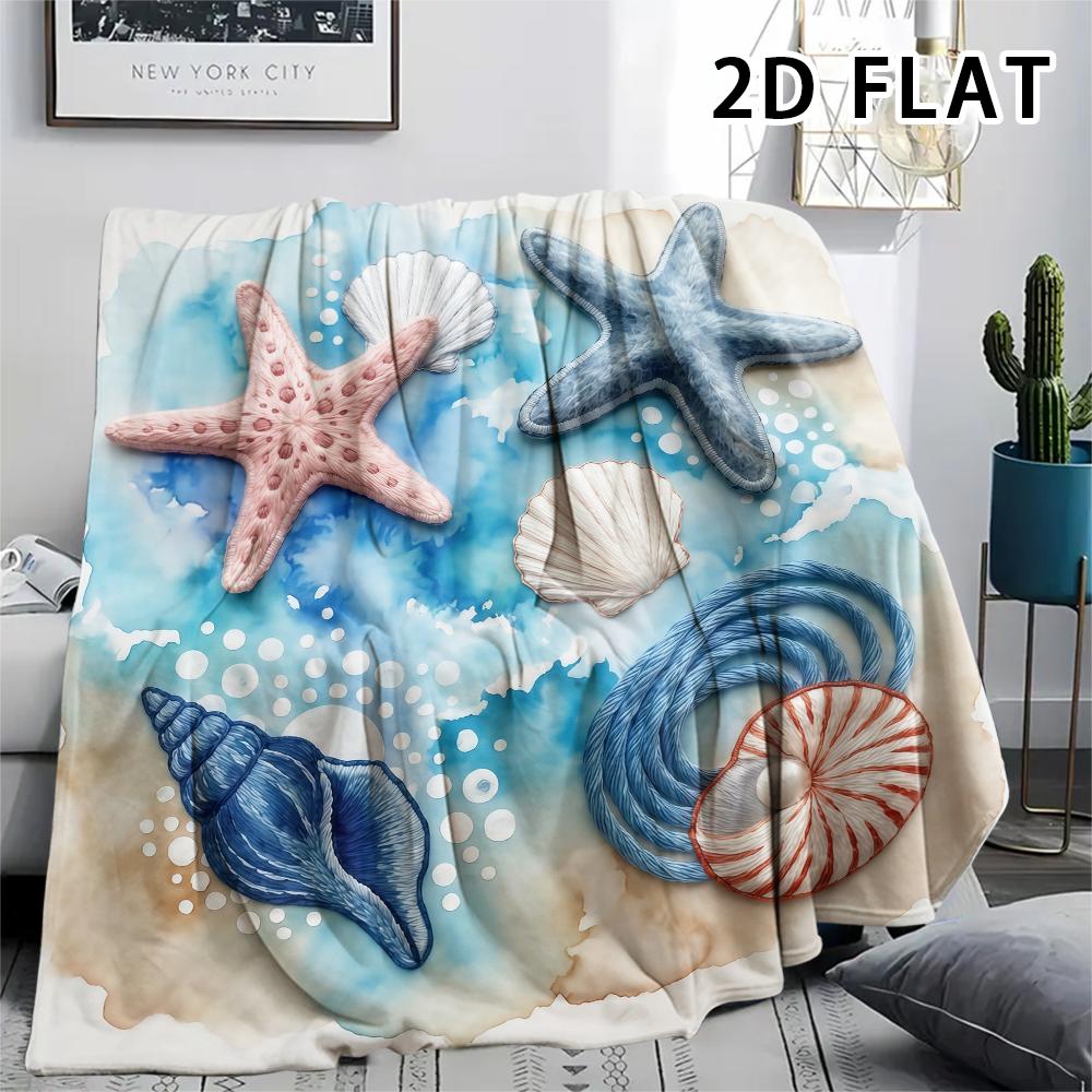 1Pc 2D FLAT Shorebird Shell Print Flannel Blanket,High quality Comfortable for All Seasons,Home Decor,Warmth and Comfort,Perfect for Christmas Gifts