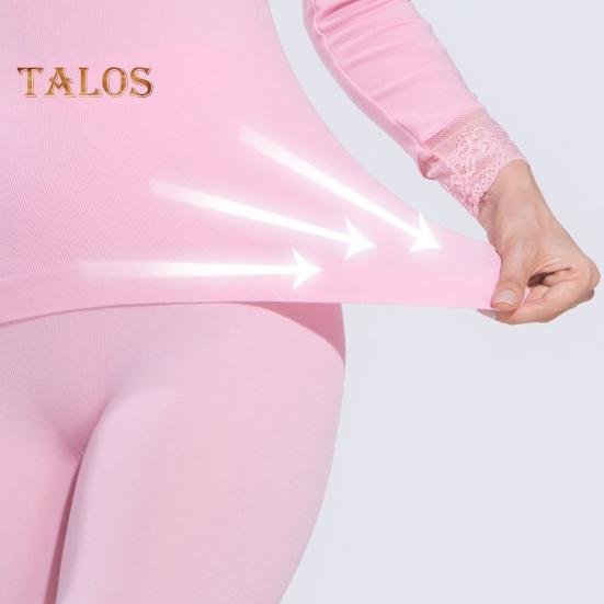 1 комплект женского термобелья, осенне-зимний кружевной V-образный вырез, длинный рукав, рубашка, длинные брюки, теплая основа для холодной погоды, верхние леггинсы