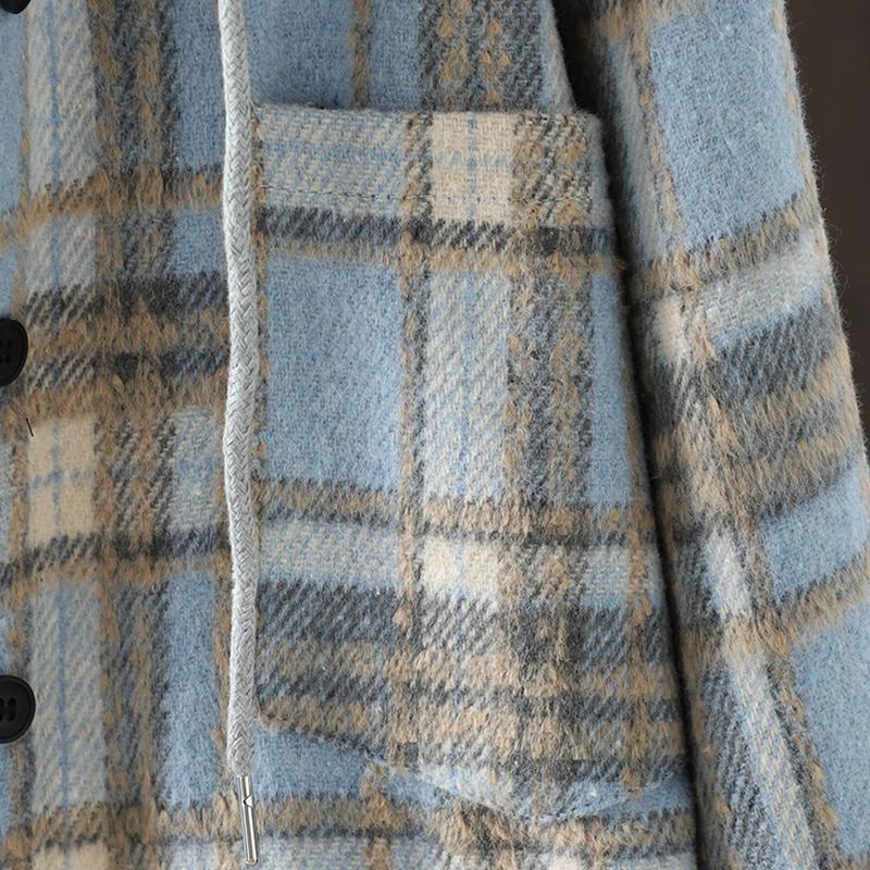 DIMANAF 2025 Новые осенне-зимние женские пальто и куртки больших размеров с капюшоном, хлопковые, теплые, с длинным рукавом, свободные, повседневные, верхняя одежда, винтажная женская клетка