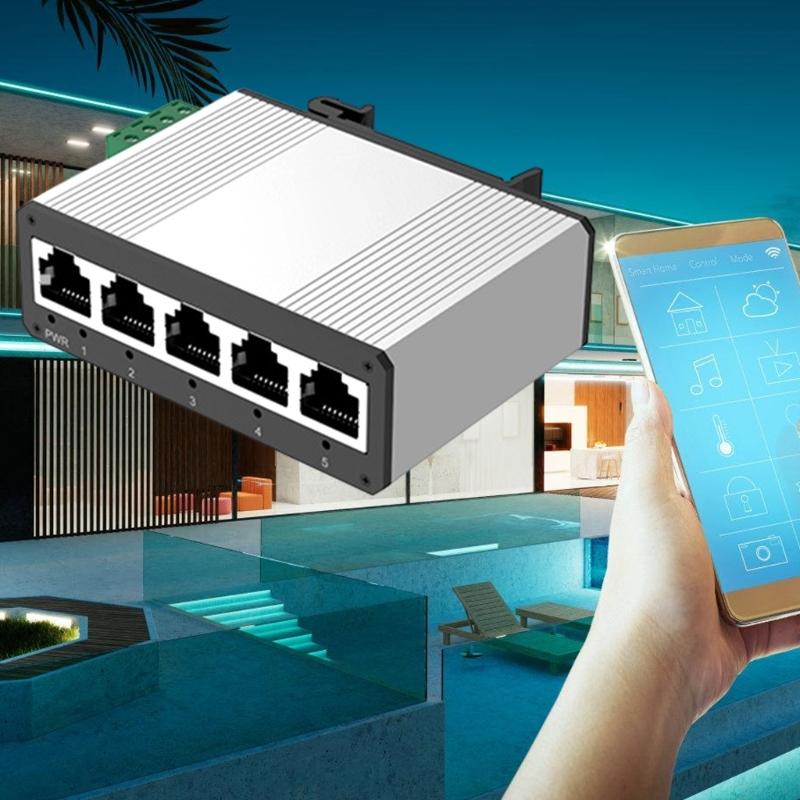 Aluminum Alloy Industrial 5 Port Gigabit Switches Rail Mounting Wide Temperature Ranges No Adapter Included