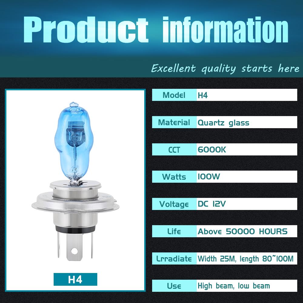 2 шт. DC 12 В H4 6000K 100 Вт белый свет супер яркий автомобильный HOD ксенон галогенная лампа авто передняя фара внешнее освещение для автомобилей