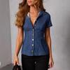 Женская повседневная джинсовая рубашка с коротким рукавом и воротником - Летний стиль 2026, Коллекция Европа и Америка, Модель 89363