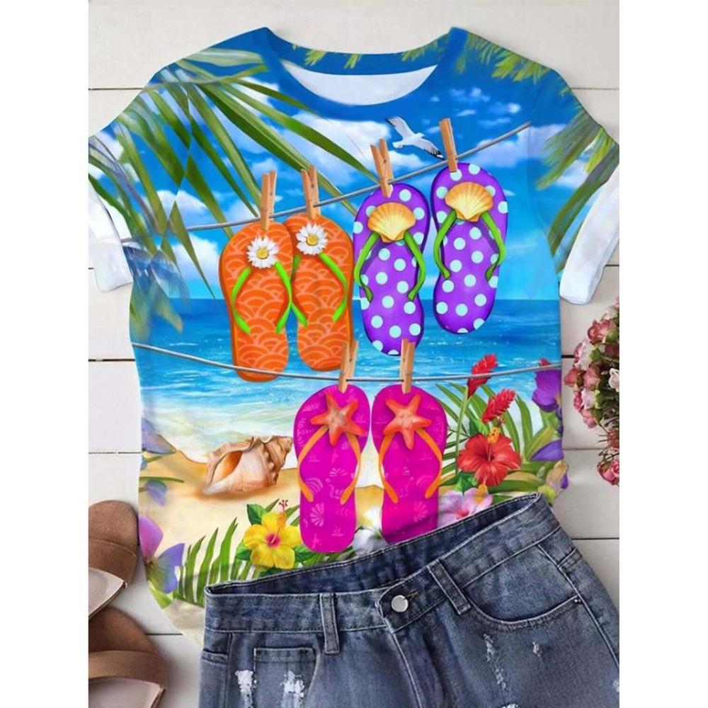 Женские футболки с красивыми цветами, футболки с короткими рукавами, топы с 3D-принтом, рубашки с круглым вырезом, женская повседневная летняя одежда