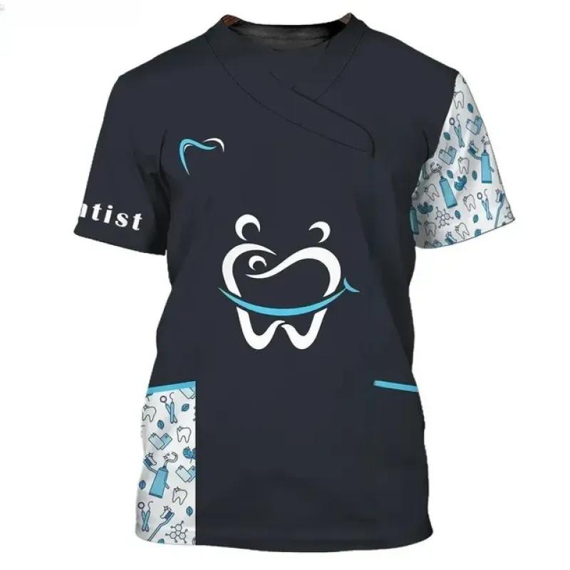 Men's and Women's T-shirts Dentist Oversize Uniform 3d Printed Top Short Sleeve Stylish Fun Dental Pullover Loose T-shirt