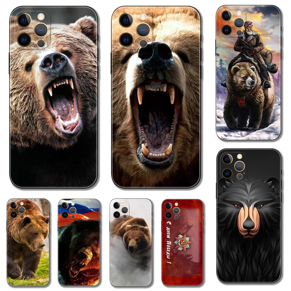 Чехол для телефона с флагом России и медведем для iPhone 5 5S 2020se 6 6s 7 8 plus x 10 XR XS 11 12 13 mini pro MAX, черная задняя крышка из ТПУ