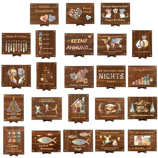 Wooden Money Holder Money Envelope with Hollow-out Pattern Cash Holder Wedding Cash Gift Holder for Christmas Birthday Graduation Festival