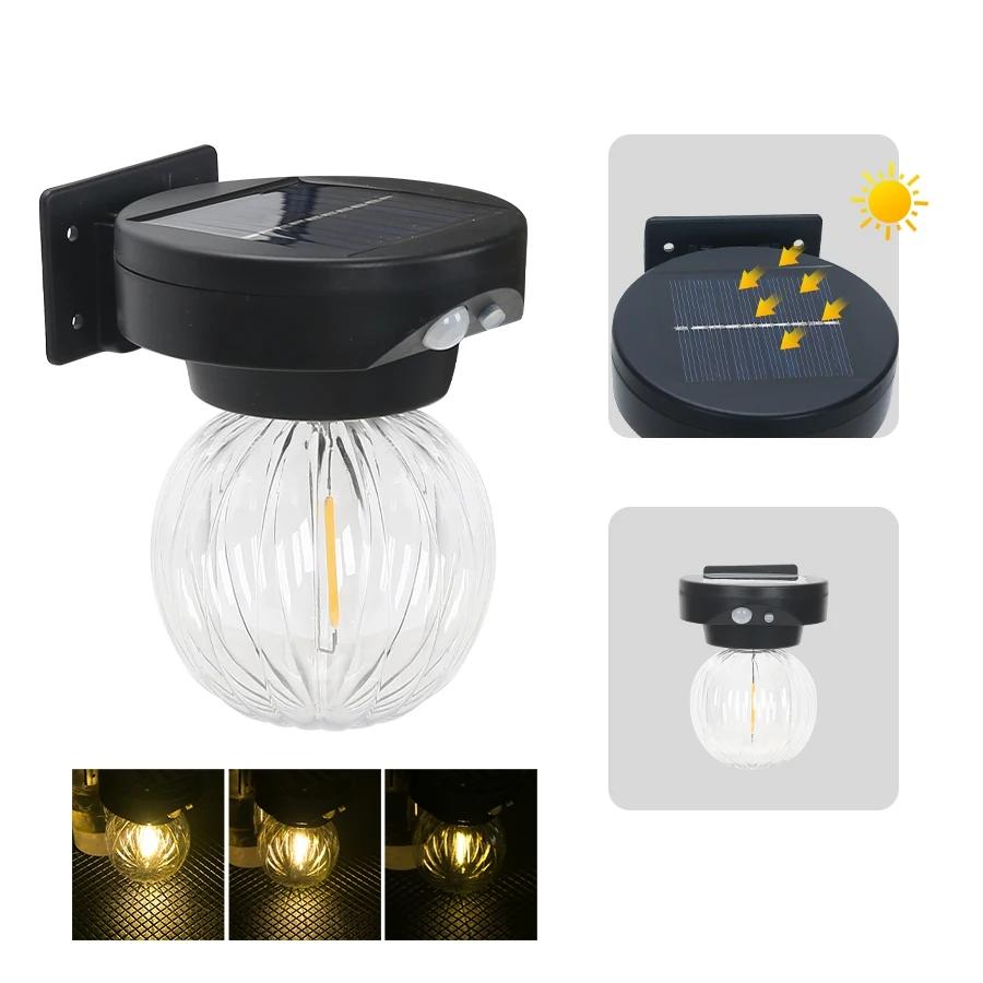 Светодиодные настенные светильники на солнечной батарее разных стилей, водонепроницаемые светильники с датчиком движения и солнечными панелями, садовое украшение, уличный светильник для безопасности
