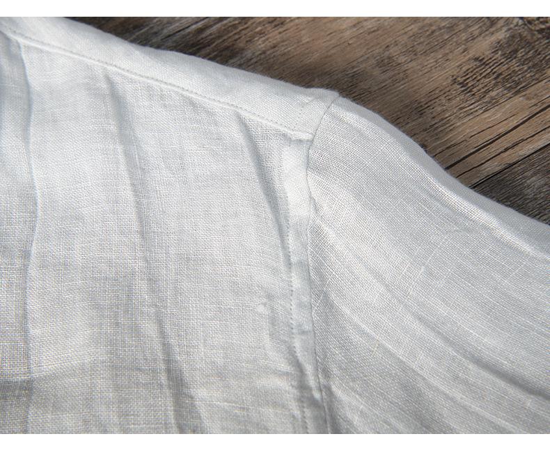 Мужская льняная рубашка-пуловер с V-образным вырезом в стиле ретро, национальный тренд - с короткими рукавами, воротником-стойкой, легкая, дышащая