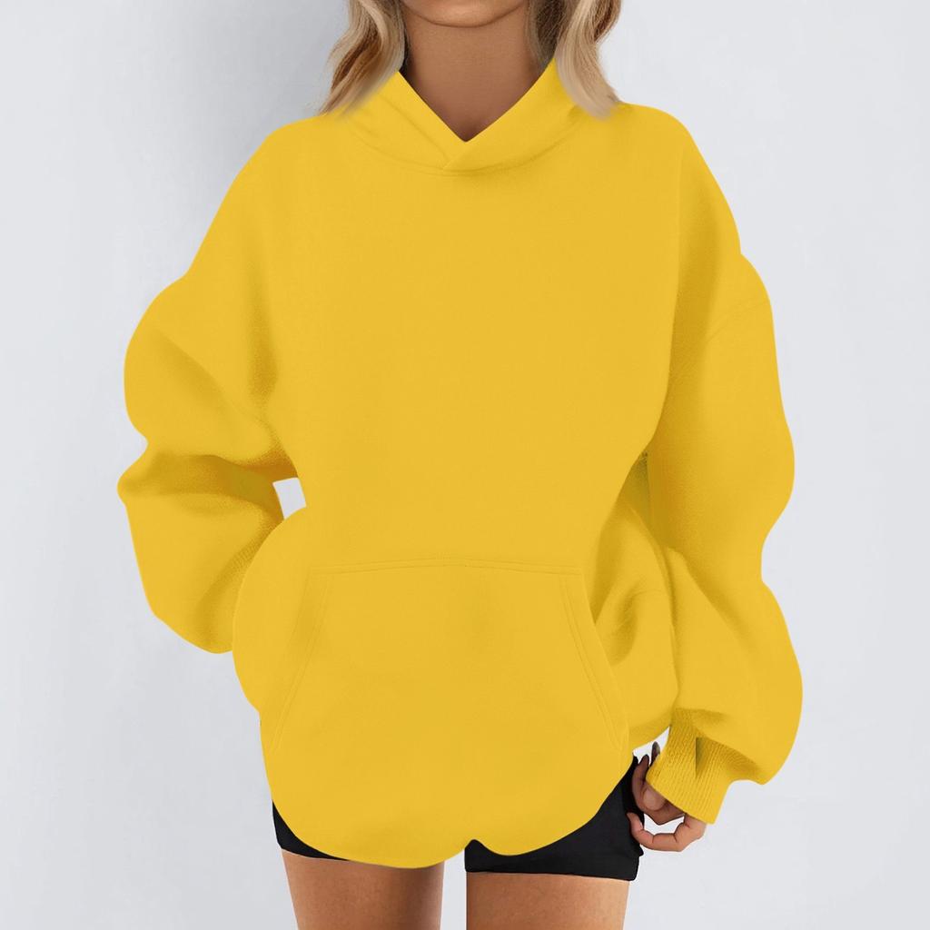 Women's Fashion Casual Long Sleeve Solid Color Hooded Sweatshirt Tops