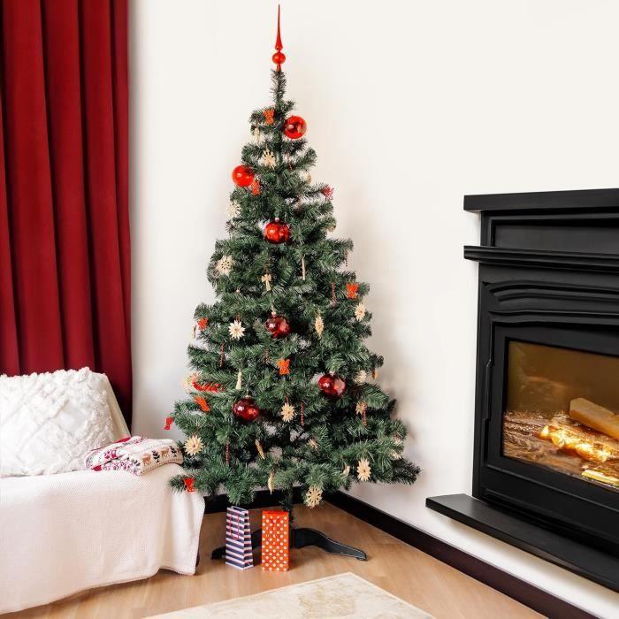 Sapin de Noël Artificiel - CREHOM - 220 cm - Vert Foncé - Support Stable - Intérieur