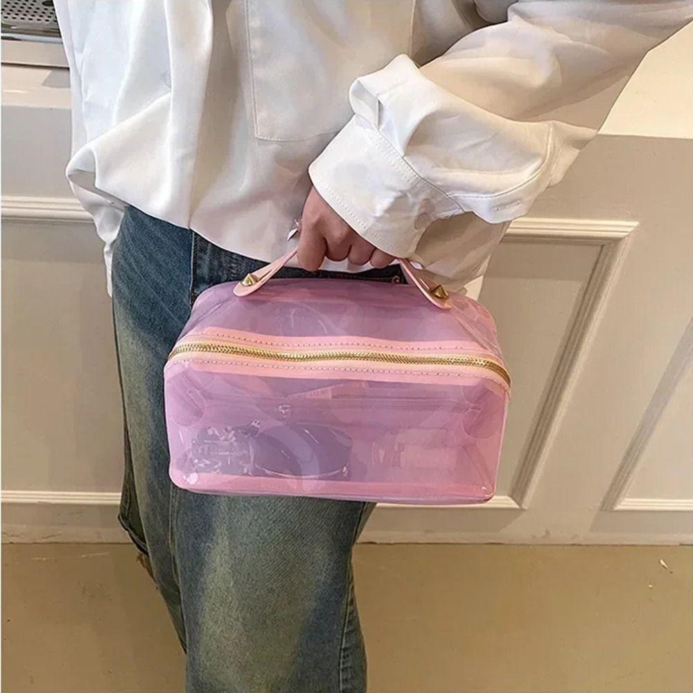 Large Capacity Transparent Makeup Bag Zipper Closure Women's Washbag Beauty Organization