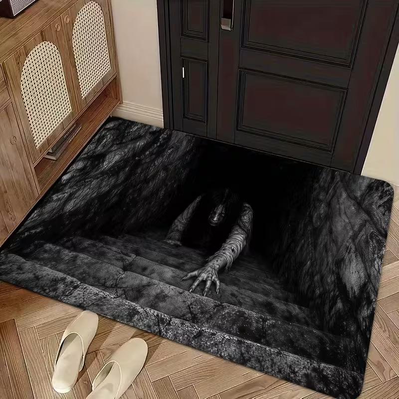 2D Flat Printing, Halloween Scary Skull Hand Mat, Non-Slip Easy Clean Polyester Carpet Suitable for Home and Outdoor Decor Mats