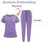 DIY Именная Вышивка Кастомизация Женская Униформа Быстросохнущая Ткань Однотонный V-образный Вырез Карман Короткий Рукав Брючный Костюм Рабочая Одежда для Няни