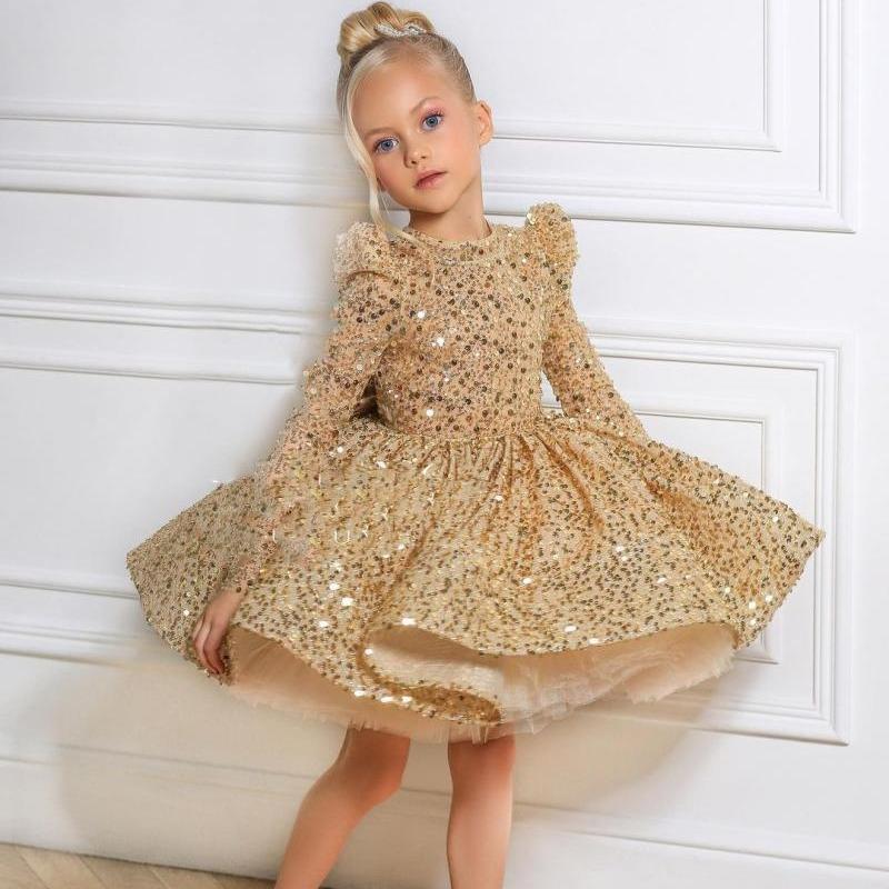 Girls' Golden Dress, Princess Dress, Piano Runway Performance Costume