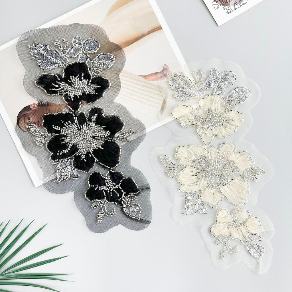 Exquisite Mesh Bead Lace Three-Dimensional Flower Evening Dress Performance Dress Decoration Front Collar Cloth Sticker Accessories