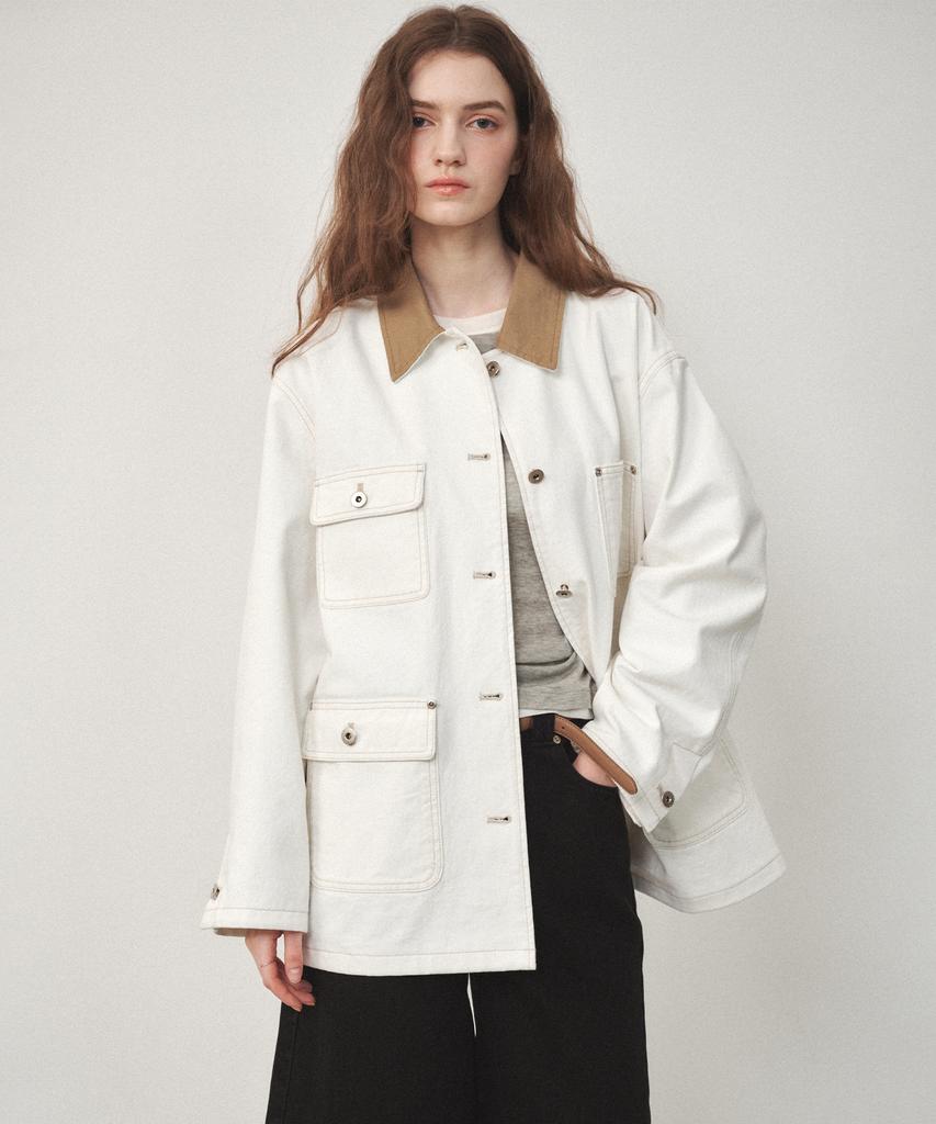 Ostkaka Collar Contrast Work Jacket Ivory