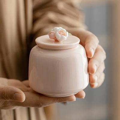Керамические чайницы ручной работы Красивая емкость для чая Кунг-фу Чайная посуда Фарфор Розовый цветок Чайница Коробка для хранения