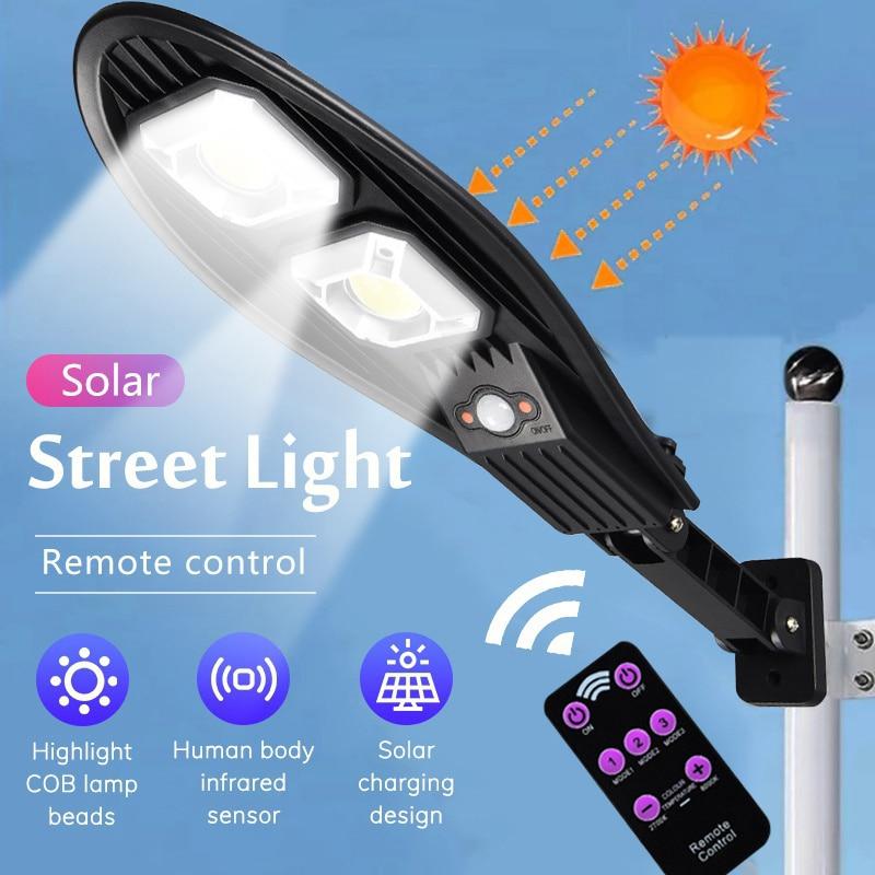 Светодиодный солнечный уличный свет Солнечный солнечный свет Водонепроницаемый IP65 Уличный свет Садовый настенный светильник с дистанционным украшением сада
