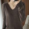 V Neck Sweater for Women Solid Long Sleeve Knit Sweaters Slim Fit Base Pullover Top