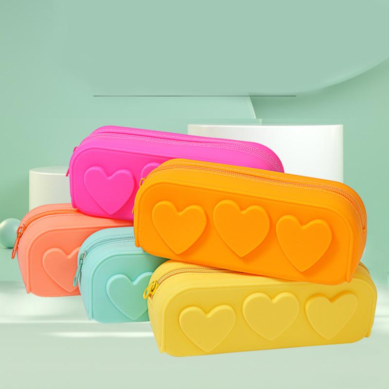 Силиконовый пенал Love Candle Bag, удобная сумка для хранения, в форме сердца, макаруны, моющаяся силиконовая сумка для канцелярских принадлежностей