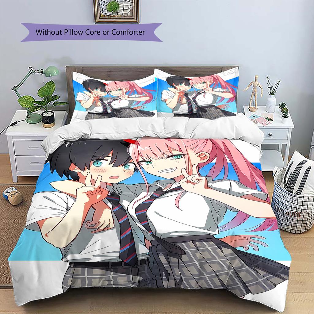 Постельное белье DARLING in the FRANXX с рисунком Зеро Ту, Комплект с одеялом, Пододеяльник, Наволочка, Домашний подарок на день рождения (1 пододеяльник + 2 наволочки, без наполнителя)