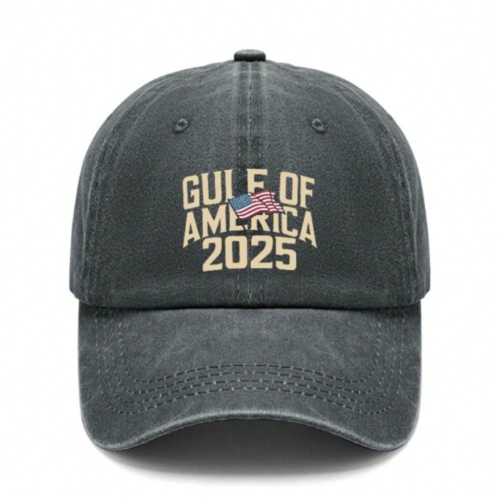 [Patriotic Baseball Cap] 2025 Gulf Of AMERICA Print Polyester Adjustable Vintage Washed Unisex Casual Outdoor Sports Sun Protection Baseball Hat -