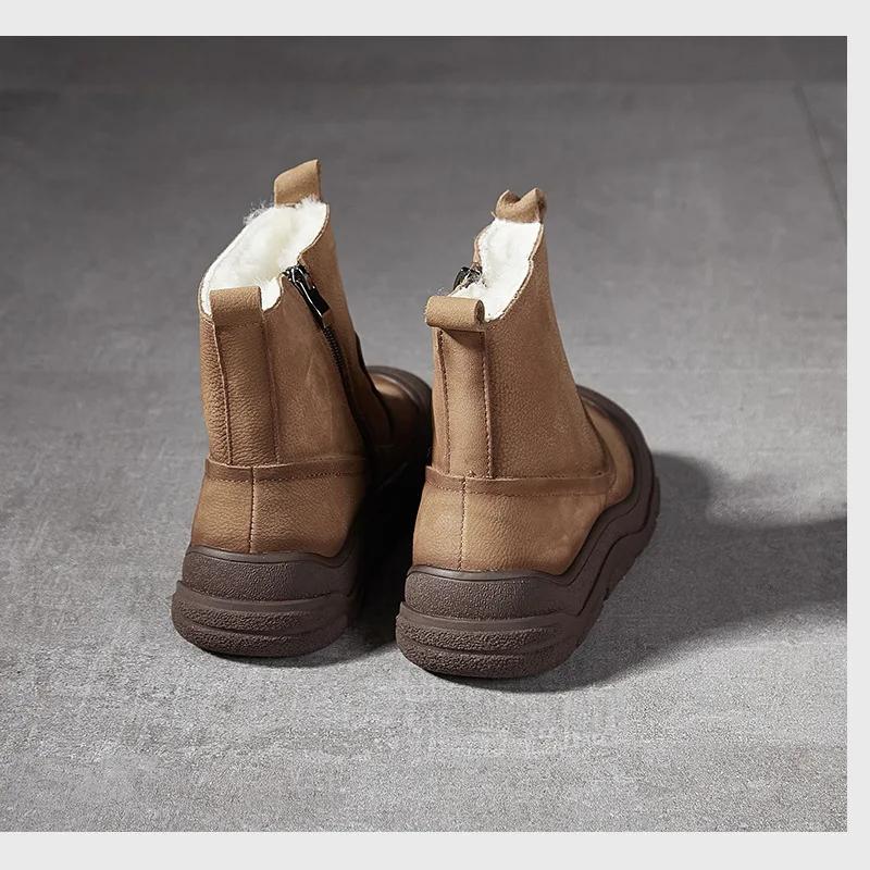 Johnature Ботинки из натуральной кожи и шерсти, теплые, с круглым носком, на толстой подошве, с боковой молнией, женские короткие ботинки в стиле ретро