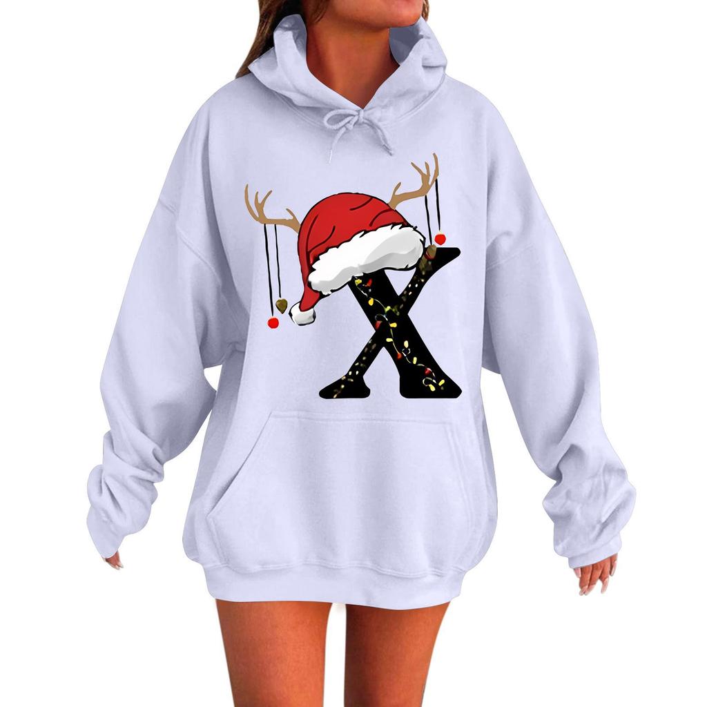 Ladies Fashion Casual Long Sleeve Printed Round Neck Hoodie Pullover Top With Pockets