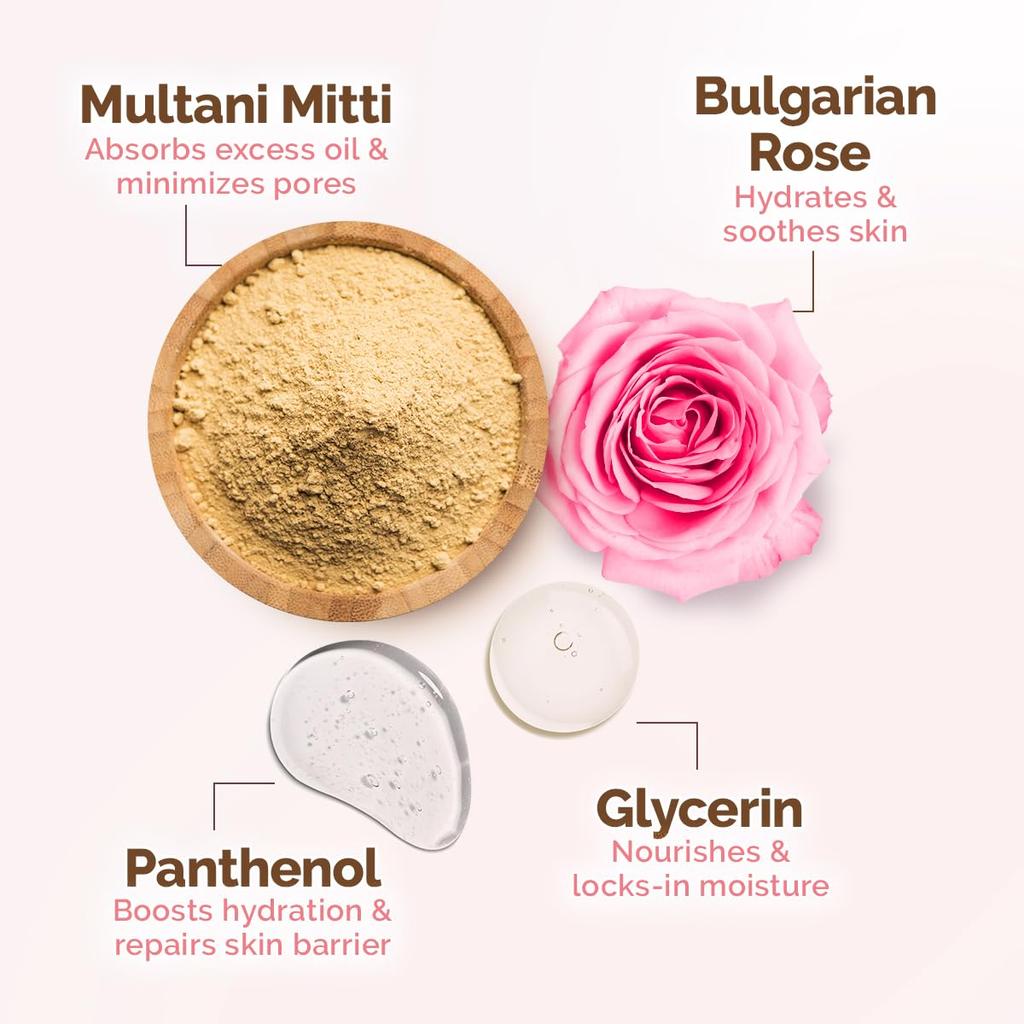 Mamaearth Маска для лица Multani Mitti для баланса жирности 200 г для жирной кожи с глиняно-кремовой текстурой для контроля акне и жирности и минимизации пор естественным путем