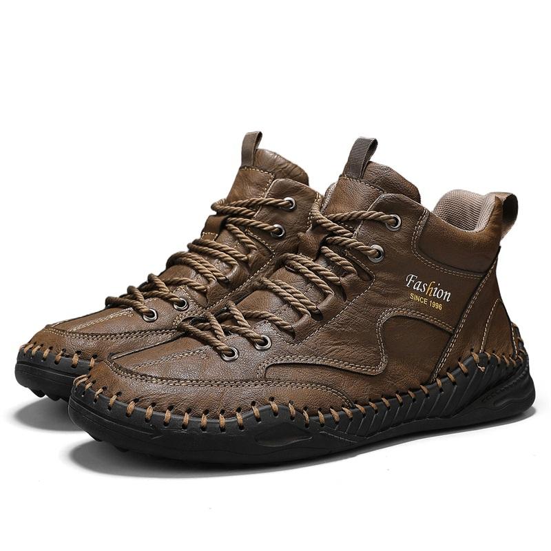 38-47 Большие размеры Мужская обувь Ручная прошивка Кожаные мужские ботинки Спилок Повседневная кожаная обувь Мужские ботильоны