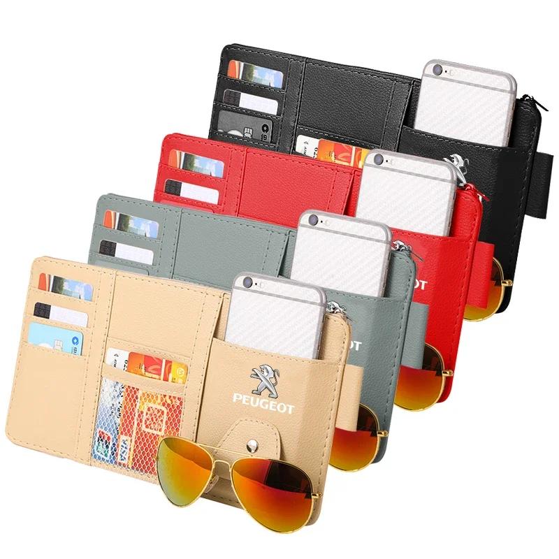 Car Sticker New Car Leather Sun Visor Storage Clip Light Shield Storage Bag For Peugeot 206 208 306 307 308 407 408 508 2008 300