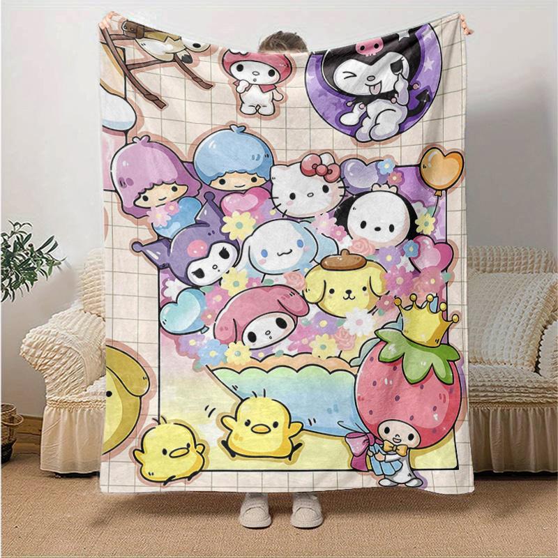 1pc Kuromi & Friends Design Blanket, Soft Throw Blanket for Couch Bed Sofa, Living Room, Travel, Camping, Car Blankets, Beach, Office Naps, Warm Cozy