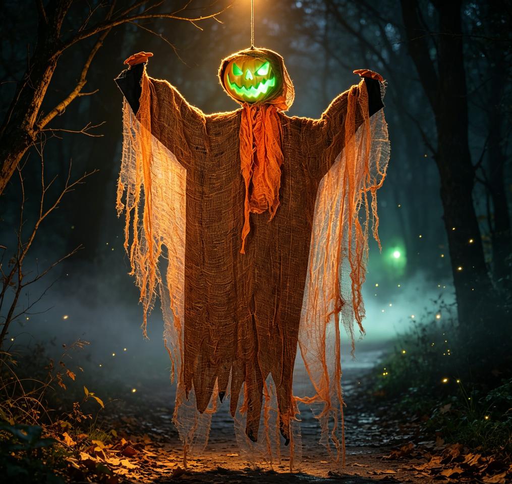 Glowing Jack-o'-lantern Hanging Specter Ornament, Ragged Gauze Halloween Hanging Decor for Window Garden Party Horror Scene