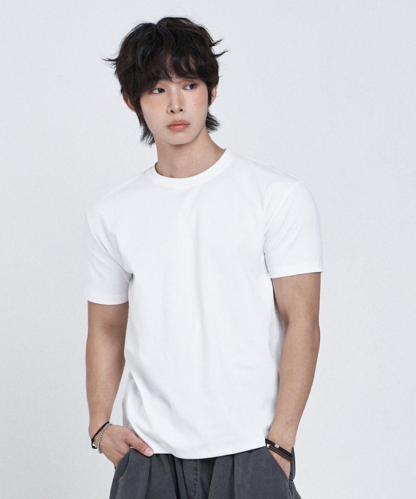 LEMAIN SECOND Semi Crew Neck Muscle Fit Plain Short Sleeve T-Shirt [Ivory]